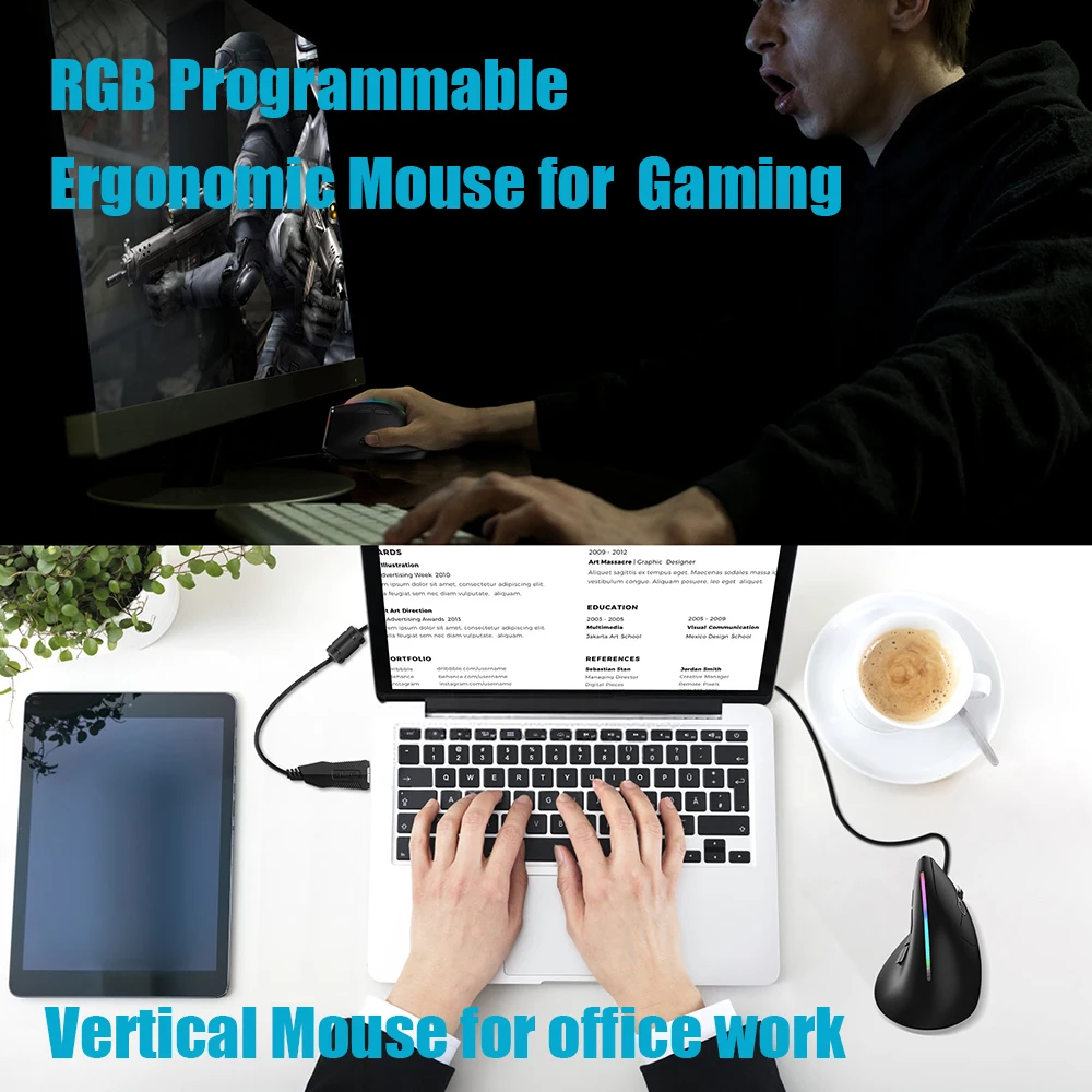 Lefon verdrahtete vertikale Gaming-Maus RGB ergonomische Maus 9-Tasten-programmier bare 12800 dpi optische Gamer-Mäuse für Laptop-PC-Gamer T50