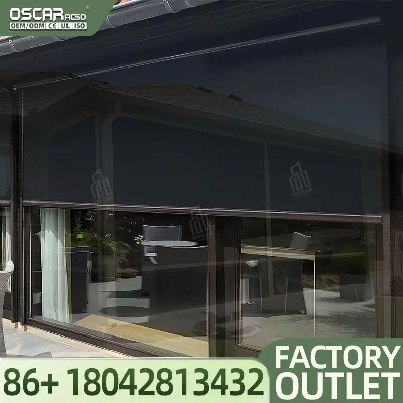 

High Quality Outdoor Vertical Zippered Windproof Roller Blind with Light Shading Transmitting and Electric Functions Customizabl