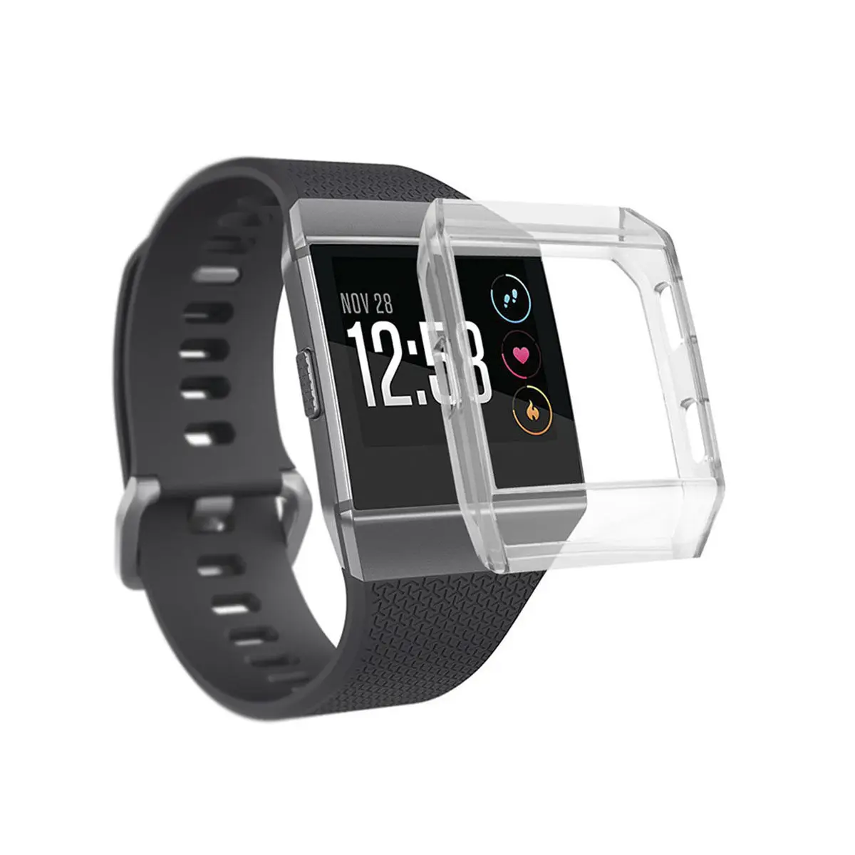 

2Pcs Smart Watch Protective Case Tpu Silicone Shockproof Washable Anti-Fall for Transparent Gray