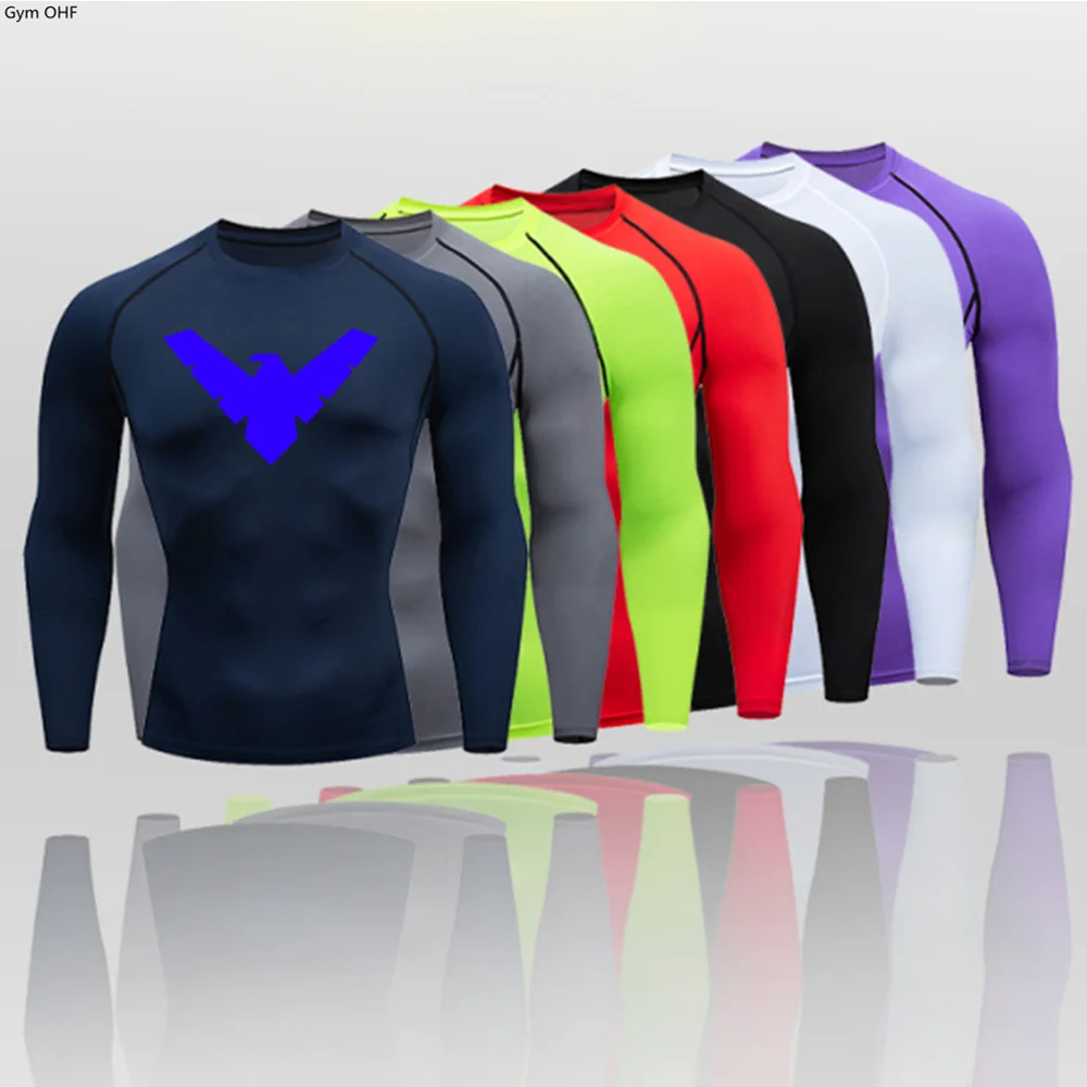 Compression Nightwing Print Tops For Men T Shirt Rashguard Jiu Jitsu Gym Fitness Running Training Shirts Jersey Short Sleeved - view 3
