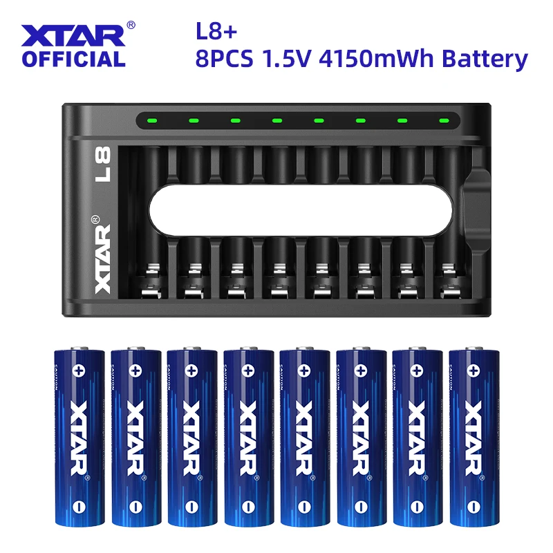 

XTAR 8PCS AA 4150mWh 1.5V Li-Ion Rechargeable Battery+XTAR L8 Charger 8-slot Smart Charger For Li-ion Battery Mix-charging