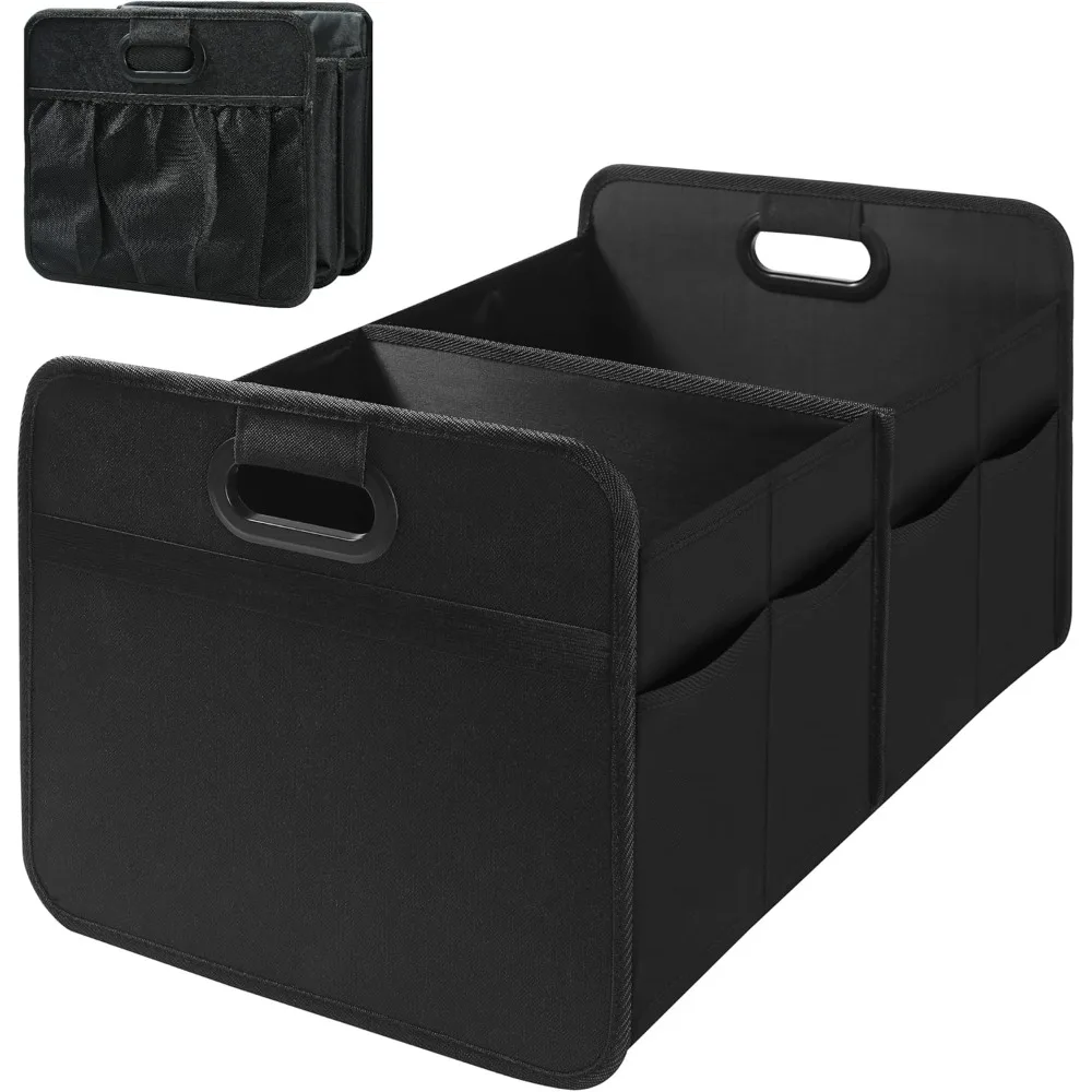 

trunk organizer for suv, foldable 2 compartment 50l storage, waterproof 600d oxford polyester, anti-slip & leak-proof car acces