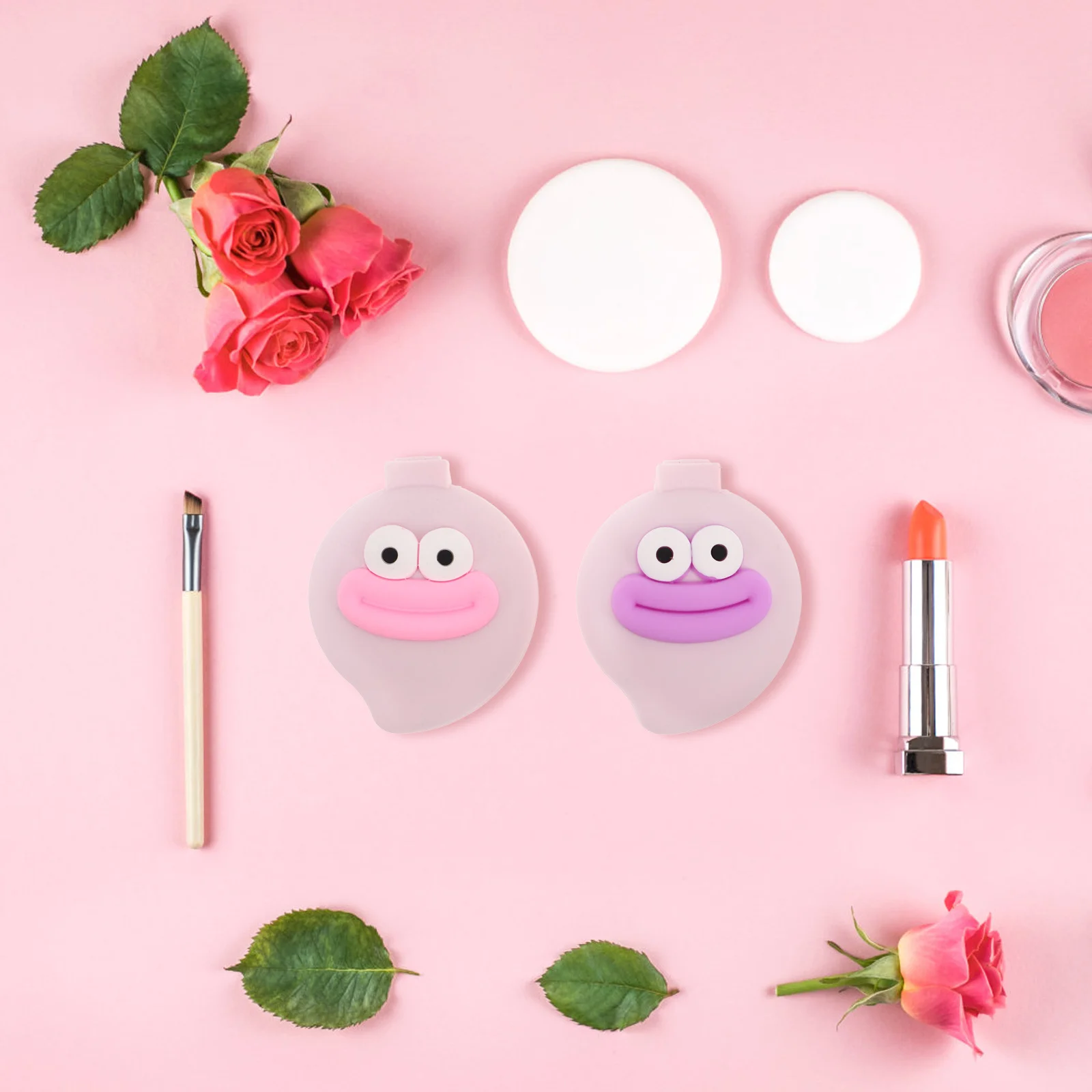 

2Pcs Folding Cartoon Pocket Comb Mirror Travel Hair Brush Portable Mini Detangler Compact Brush Pink Purple