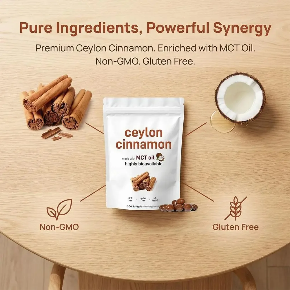 

Herbal Ceylon Cinnamon Extract Softgels with MCT Oil Blend for Enhanced Absorption Antioxidant Sugar Level Support 300 Capsules
