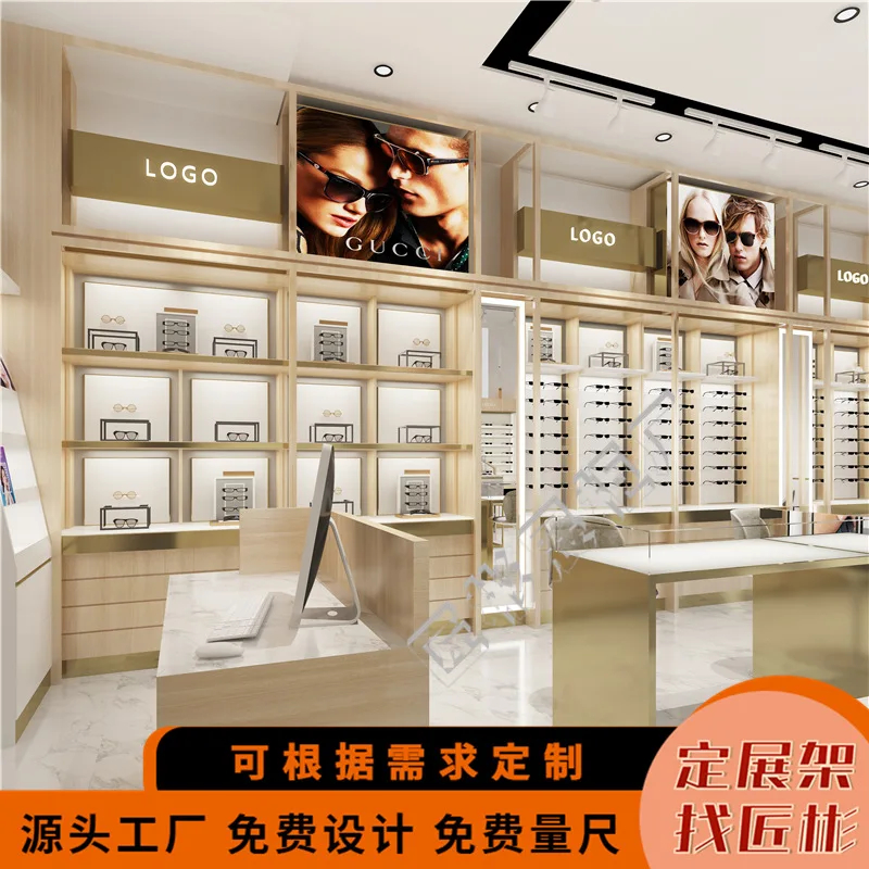 Customized. Light luxury Ray-Bans showcase glasses shop display rack baking paint display cabinet made of glass production