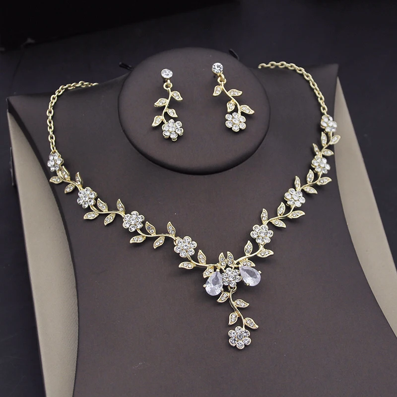 Foliage Crown Bridal Jewelry Sets for Women Tiaras With Earrings Necklaces Set Wedding Bride Jewellry Costume Accessories