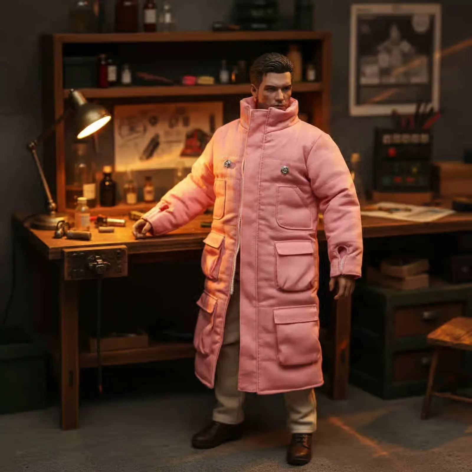 1/6 Scale Jacket Set Thumb Hole Sleeve Ends Miniature Puffer Jacket Action Figure Long Coat Multi-Pocket Design Miniature Figure