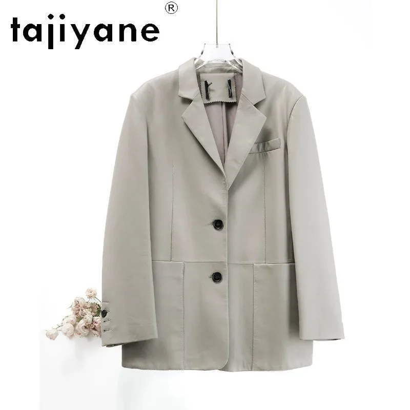 TAJIYANE Genuine Leather Jacket Woman Sheepskin Mid Length Jackets for Woman Clothing Straight Leather Coat Blazer Femme Grey