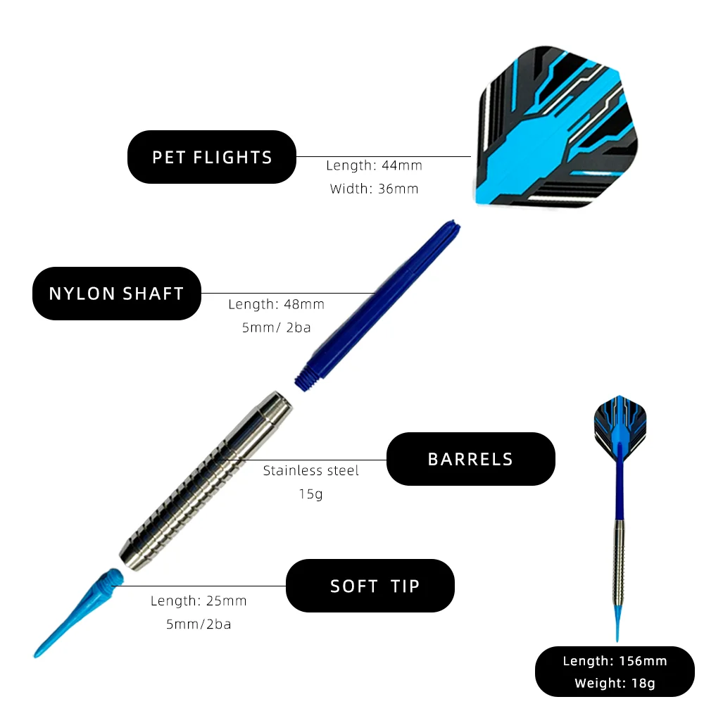 WEDARTER 18g Soft Tip Darts Professional Set, Stainless Steel, Suitable for Electronic DartboardsDart Accessories，