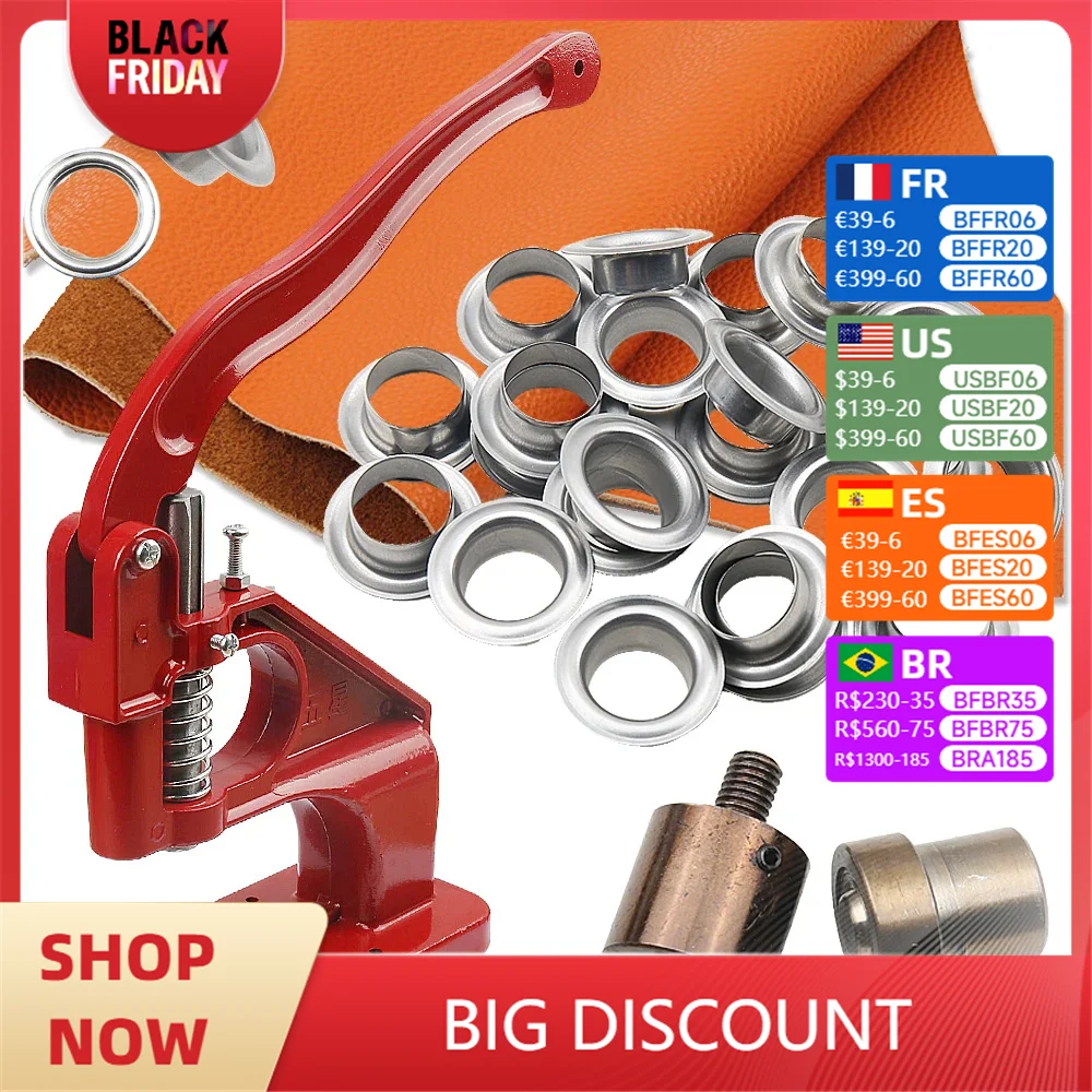 Stainless Steel Eyelets Grommet with Multifunctional Hand Press Tool Kit Round Rings Punch for LeatherCrafts Paper Fabric