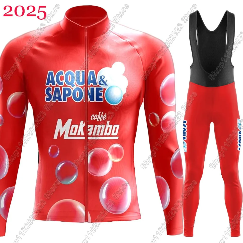 

Комплект велосипедного трикотажа Acqua Sapone Team 2022, красный костюм, мужские зимние летние брюки с длинными рукавами для горного велосипеда, дорожные брюки, нагрудник Ropa Ciclismo