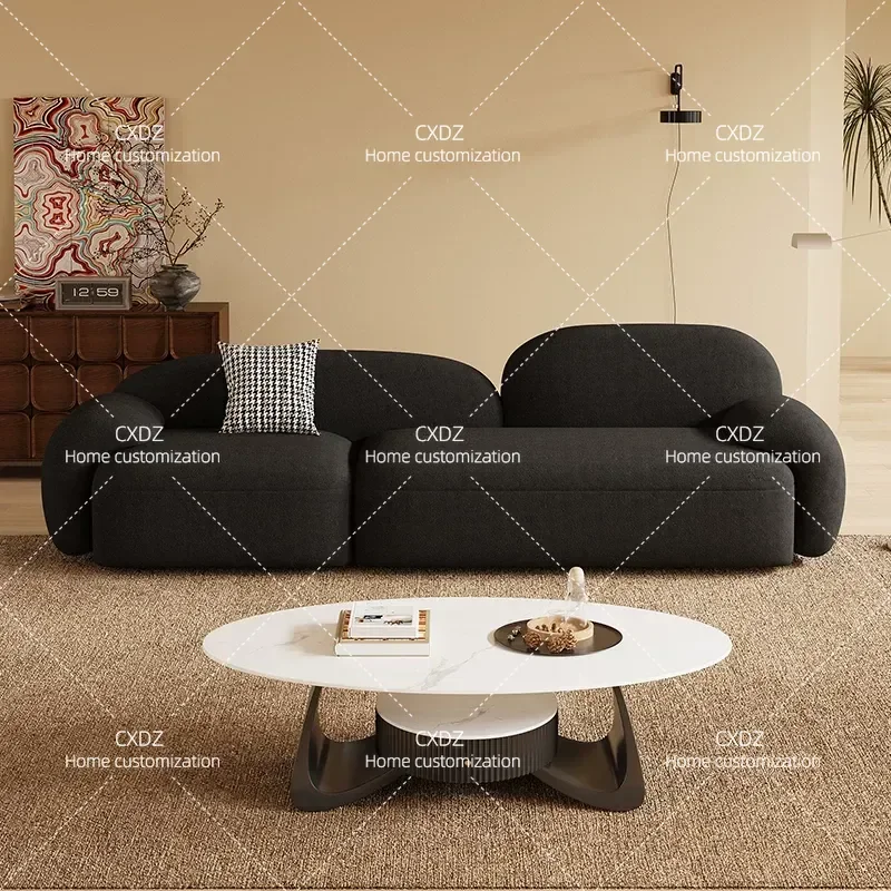 Minimalist Retro Black Fabric Sofa for Small Apartment Living Room Rental Space Beauty Salon Negotiation Lounge Area