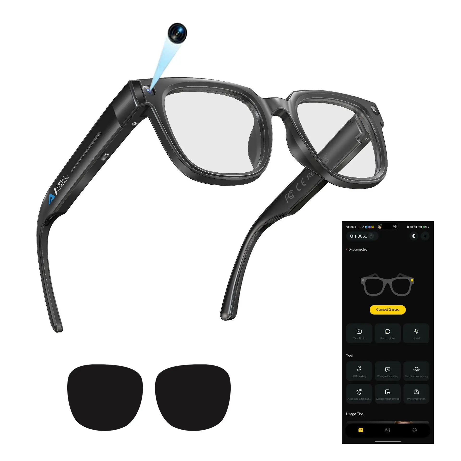 8MP HD Camera AI Smart Translation Eyeglasses, Multifunctional Bluetooth Glasses For Video Recording Music Entertainment Daily Wear