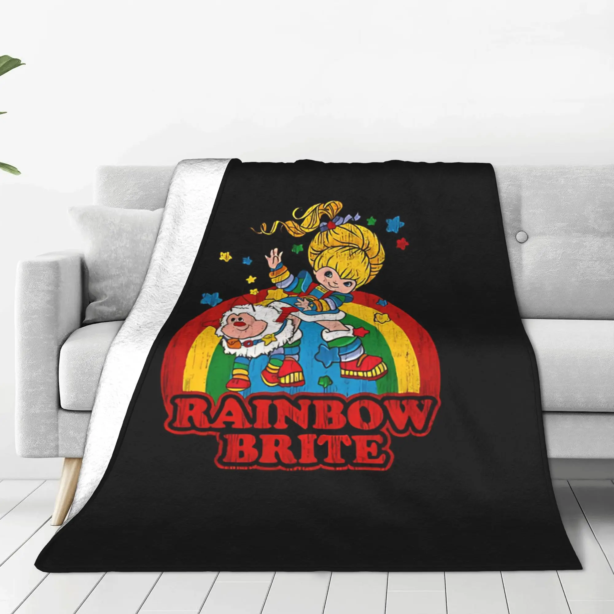 1PC Home Cutecore Vintage Colorful R-Rainbow Brite Blanket Super Cosy Plush Home Living Room Sofa Halloween