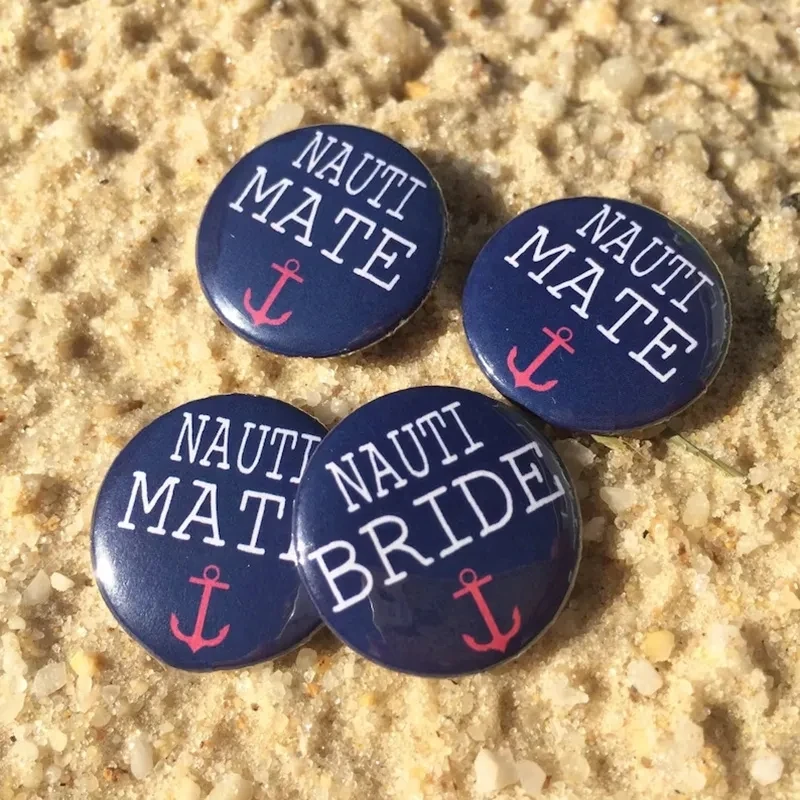 Nauti Bride Button Nauti Mate Pin Nautical Cruise beach Boat Bachelorette Party bridal shower wedding bridesmaid proposal gift