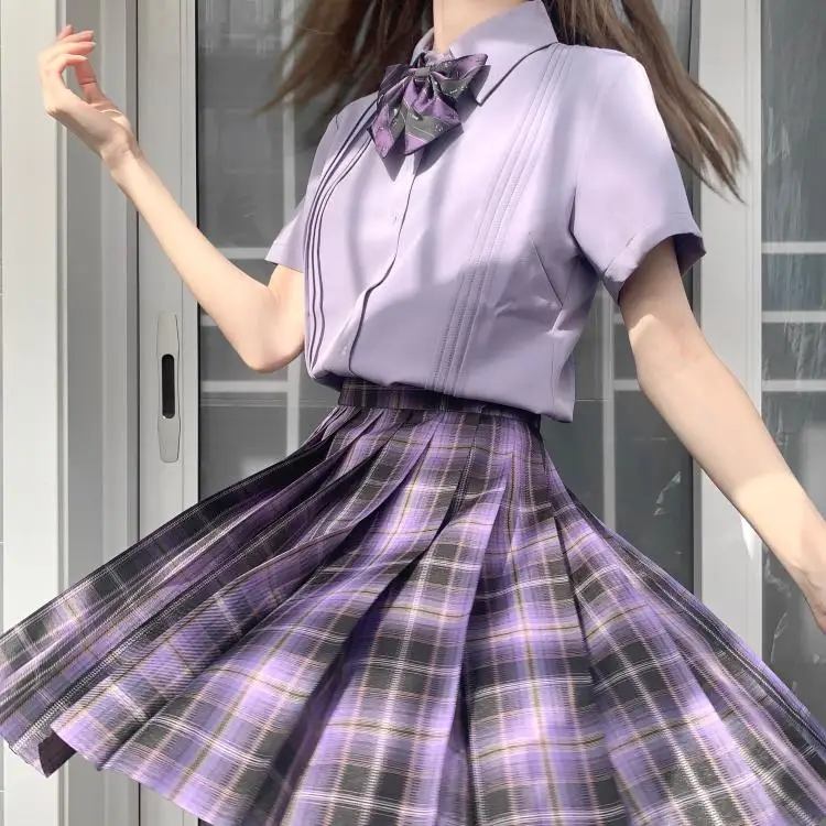 Deep Purple Original Plaid Skirt JK Uniform Traditional Girl Pleated Skirt Sweet Cool Summer Standard Fit Midi Skirt for Teens