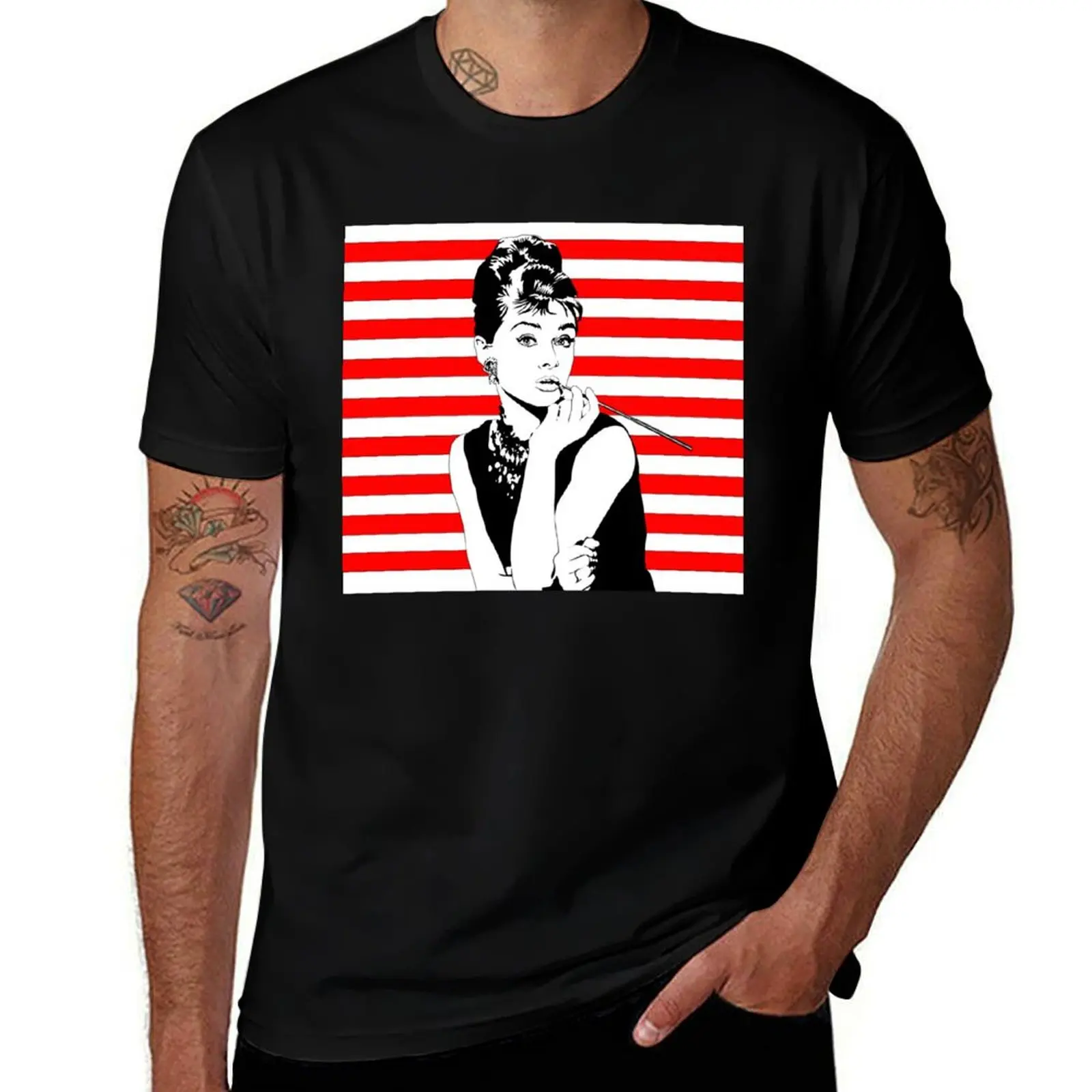 

Audrey Stripes Red - CLAS0013 T-Shirt hippie clothes sweat quick-drying men t shirts high quality