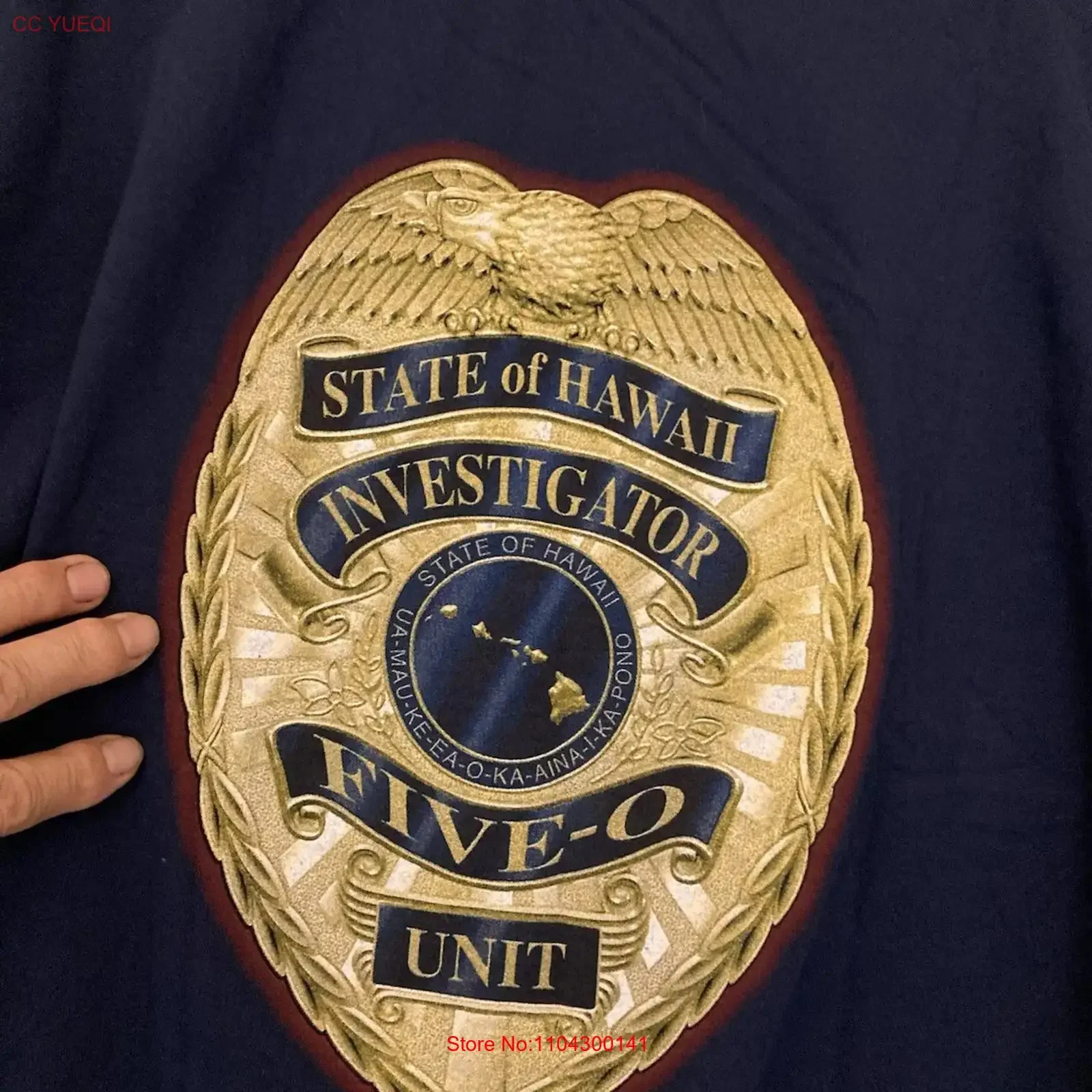 HAWAII FIVE O State of Badge T-Shirt 2XL Marineblau Gebraucht Vintage Gewaschene Designerkleidung Stretch-Streetwear Stylisch Lässig
