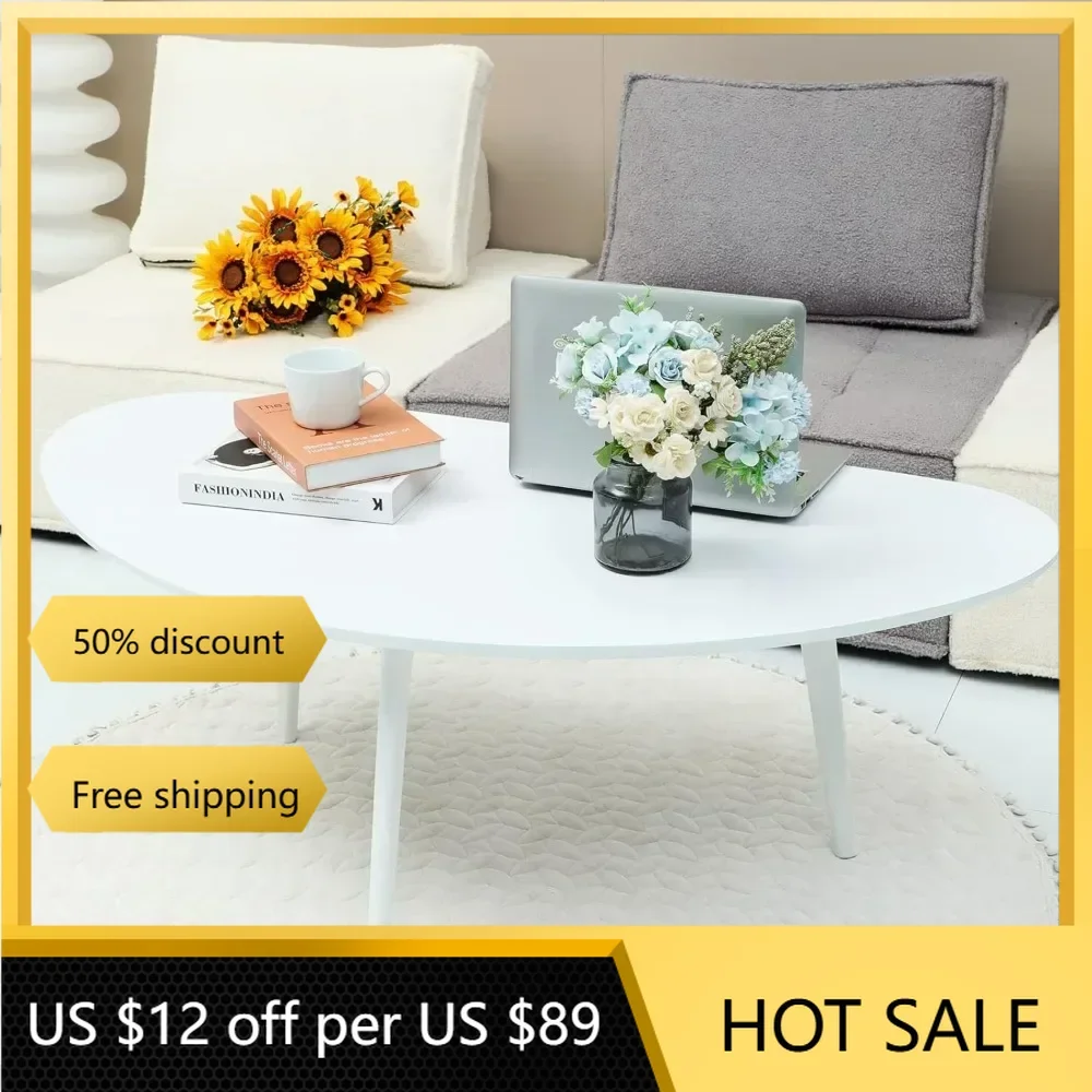 

Large Oval White Coffee Table for Living Room Modern Coffee Table for Small Spaces Side Tea Furniture Home