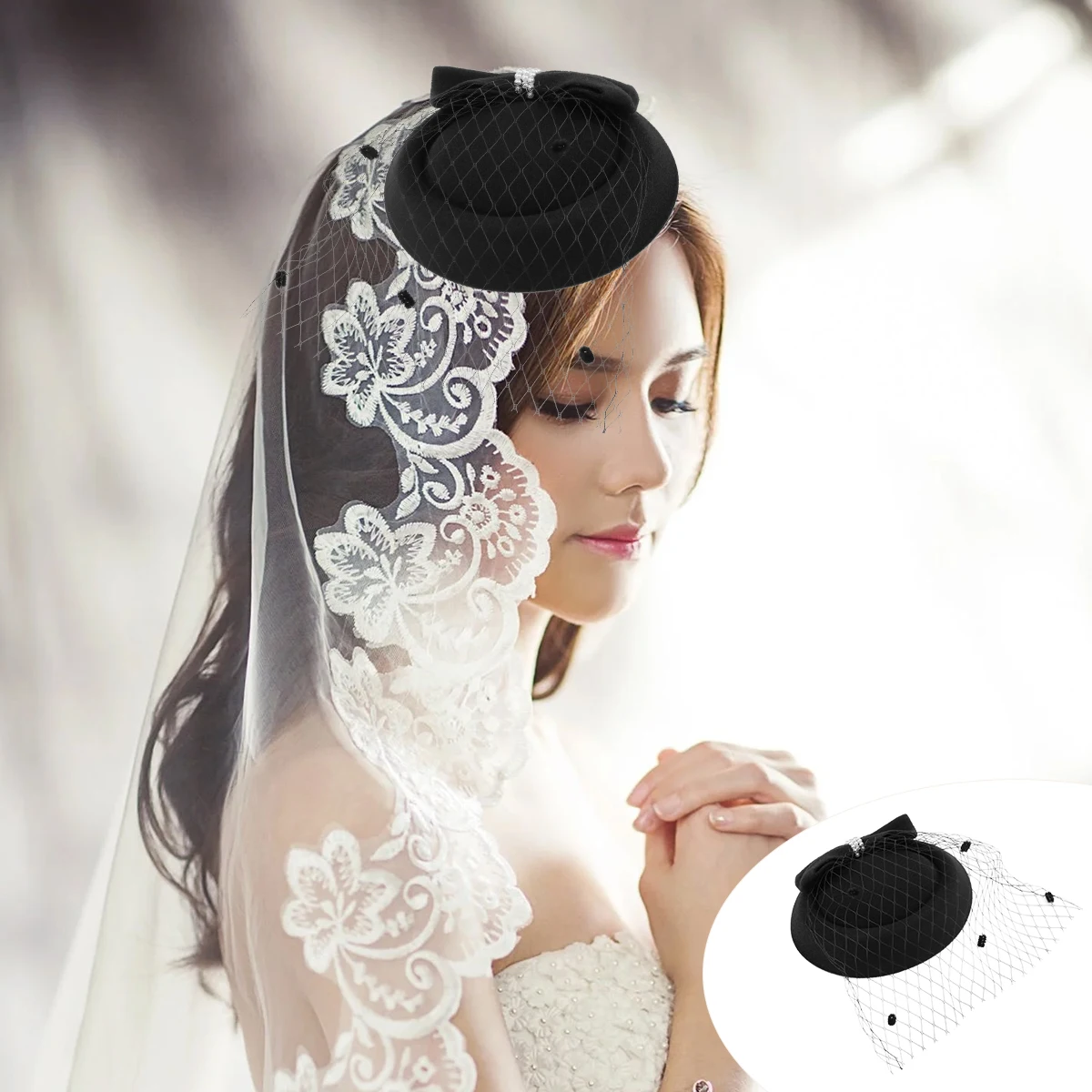 

Delicate Hat Hair Clip Premium Hair Accessories Durable Tophat Design Multi-Layer Bowknot Yarn Barrettes Party Wedding