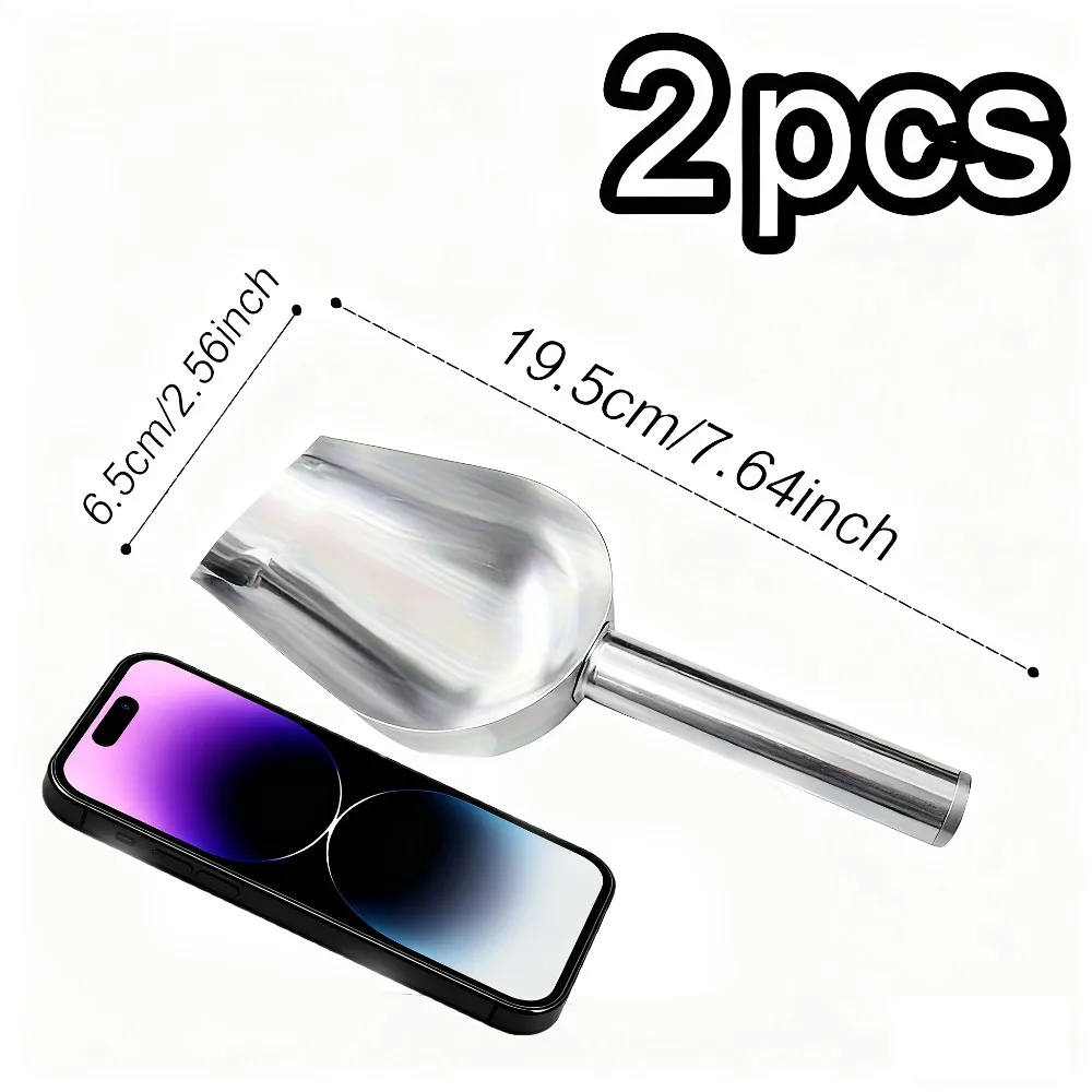 2pcs Heavy-Duty Stainless Steel Ice Scoop Food Flour Pet Candy Scooper Bar Home Kitchen Accessories Supplies Tools view 2
