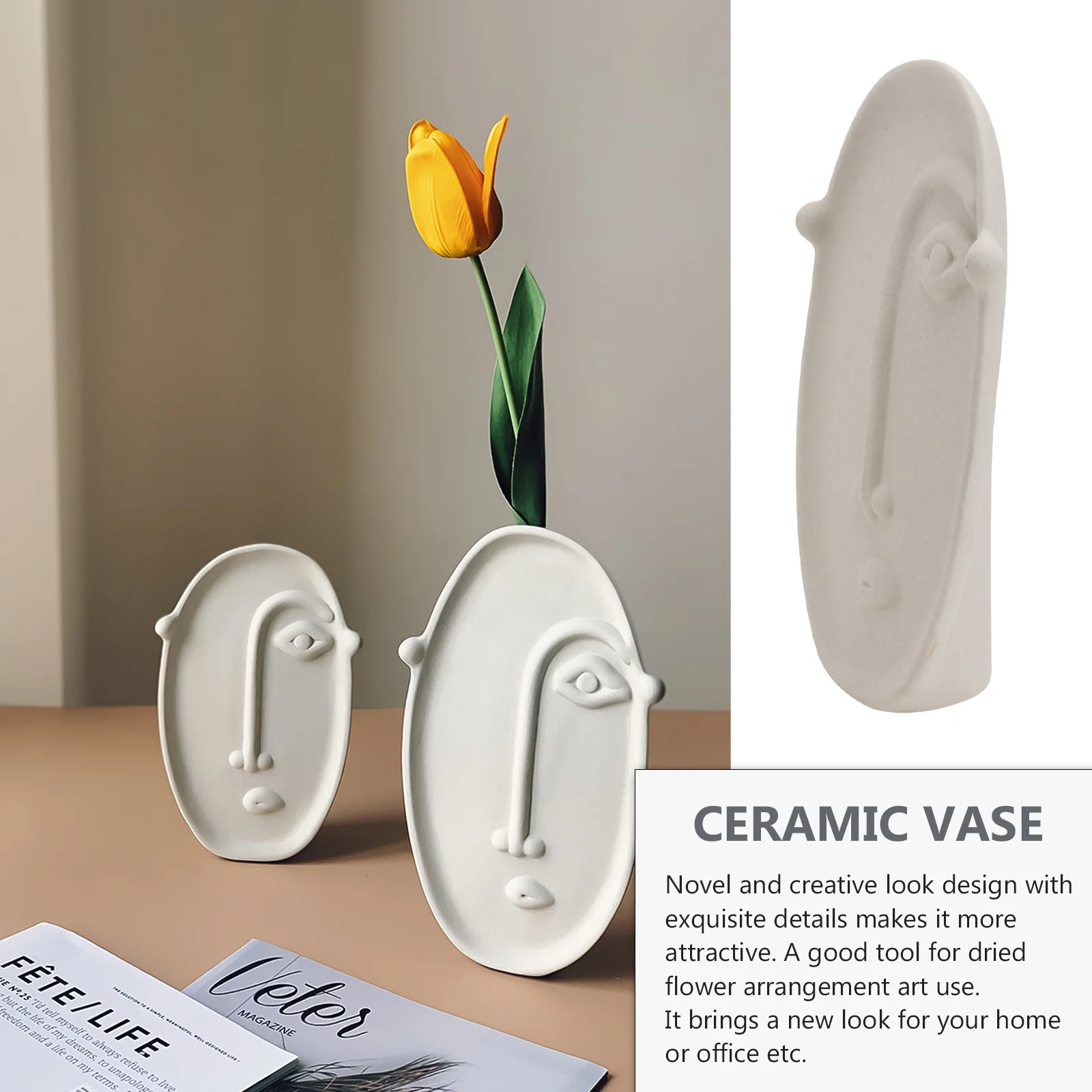 

1Pcs Ceramic Human Face Vase Creative Dried Flower Arranging Vase Stylish Household Home Office Decoration