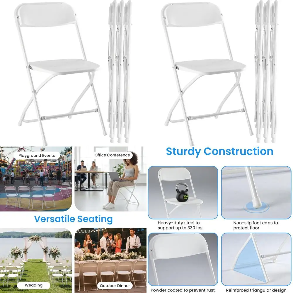 

Portable Stackable Plastic Chairs with Metal Frame, 330lb Capacity, Suitable for Indoor and Outdoor Events, White