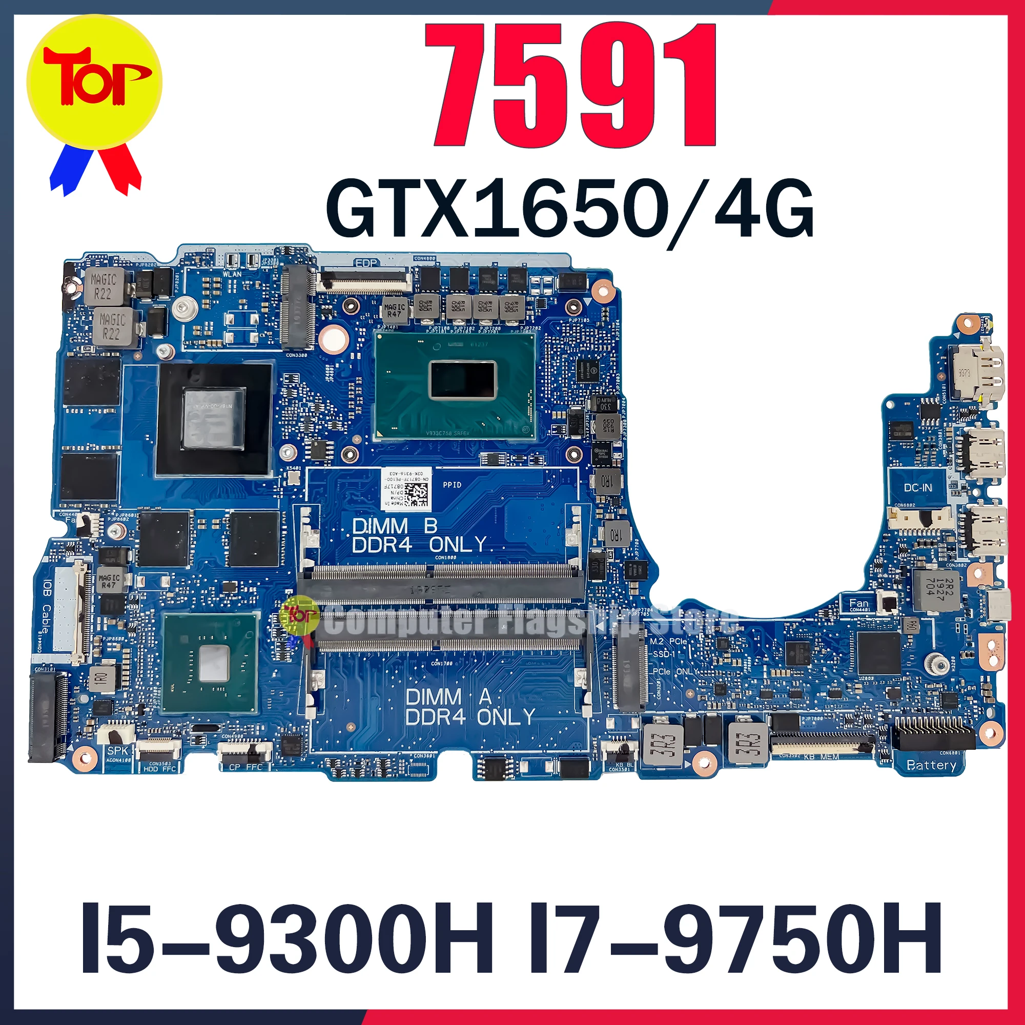 

NBL_N15_MB Laptop Motherboard For DELL Inspiron 7590 7591 I5-9300H I7-9750H GTX1650/V4G Mainboard Fast Shipping