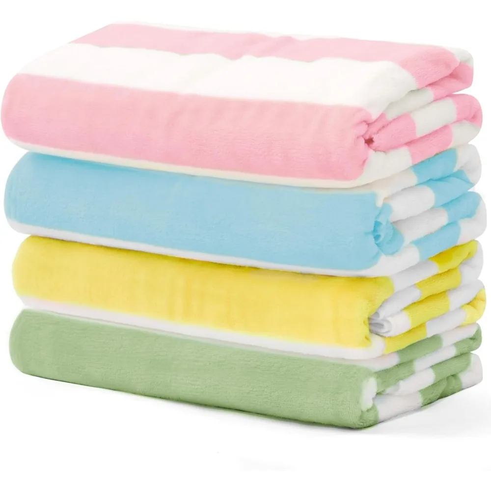 

4 Pack Cabana Stripe Lightweight Quick Dry Beach Towel and Blanket 30x60 Compact Travel Pool Camping Gym Yoga