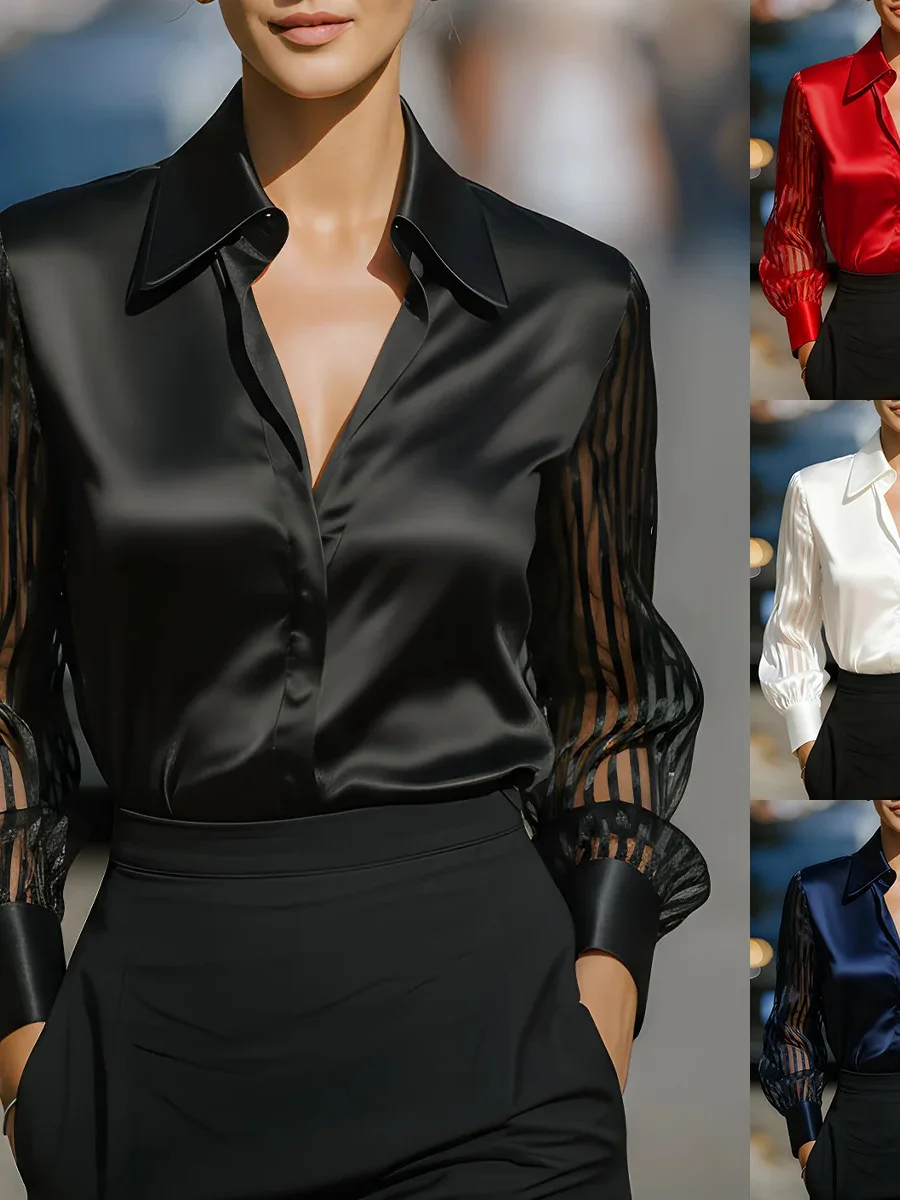 Outono novo solto cetim longo sve irt feminino faion design lanterna sve cor pura irt feminino confortável fibra de poliéster