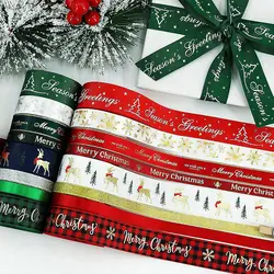 Christmas Ribbon Grosgrain Satin Glitter Xmas Ribbons For Gift Wrapping DIY Crafts Decorative Sewing Hair Bow Yule Party Favors