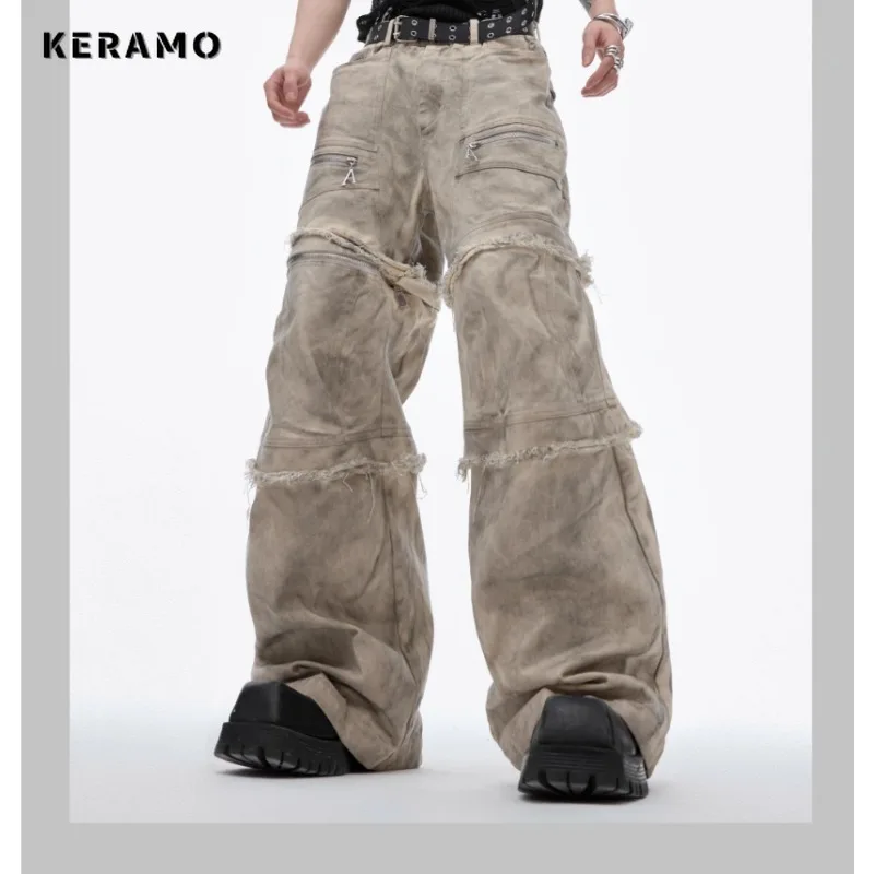 سراويل جينز نسائية غير رسمية بسحاب 2000s سراويل جينز أمريكية عتيقة بشراشيب انتقائية Y2K Harajuku جيوب للشارع من قماش الدنيم #2