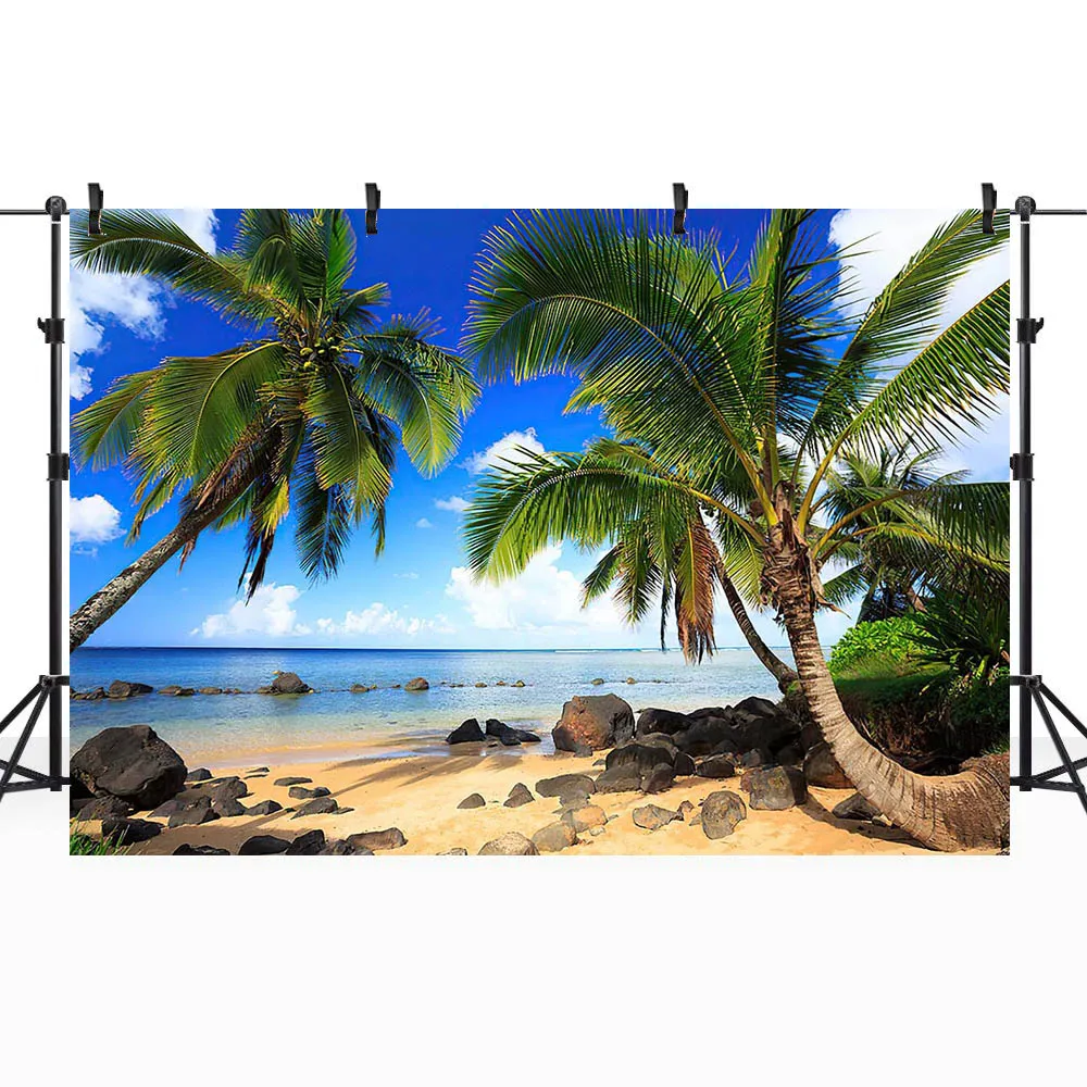 Mocsicka ฤดูร้อนฉากหลังสําหรับถ่ายภาพฮาวายชายหาดปาล์มต้นไม้ Seaside Reef พื้นหลังตกแต่ง Photo Studio Props Photobooth