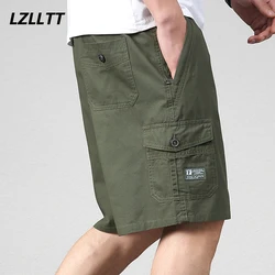 Calções de carga casual multi bolsos masculinos, militar, secagem rápida, tático, 100% algodão, moda masculina, verão, 5XL, 2023