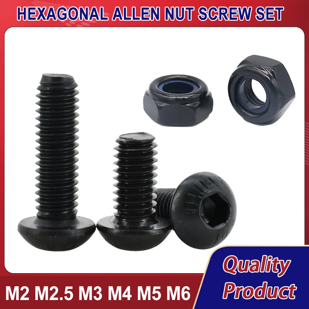Carbon Steel Self Lock Nut Screw Set Hex Hexagonal Allen Countersunk Bolt Nylon Locking Nuts Kit High Strength M2 M3 M4 M5 M6