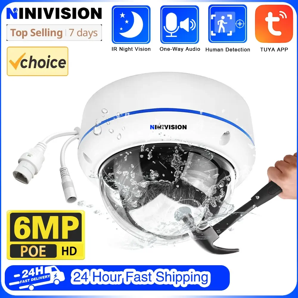 6MP Explosion-proof POE IP Camera Audio H.265 Dome Home Indoor Outdoor Surveillance Security Camera CCTV Video For 8CH TUYA NVR