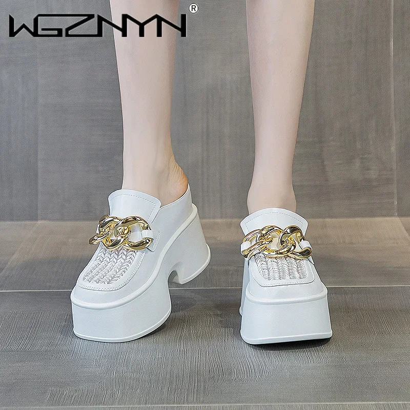 2026 شبشب جلدي حقيقي موضة 11 سنتيمتر الارتفاع زيادة السيدات منصة عادية إسفين النعال النساء الانزلاق على الأحذية النسائية