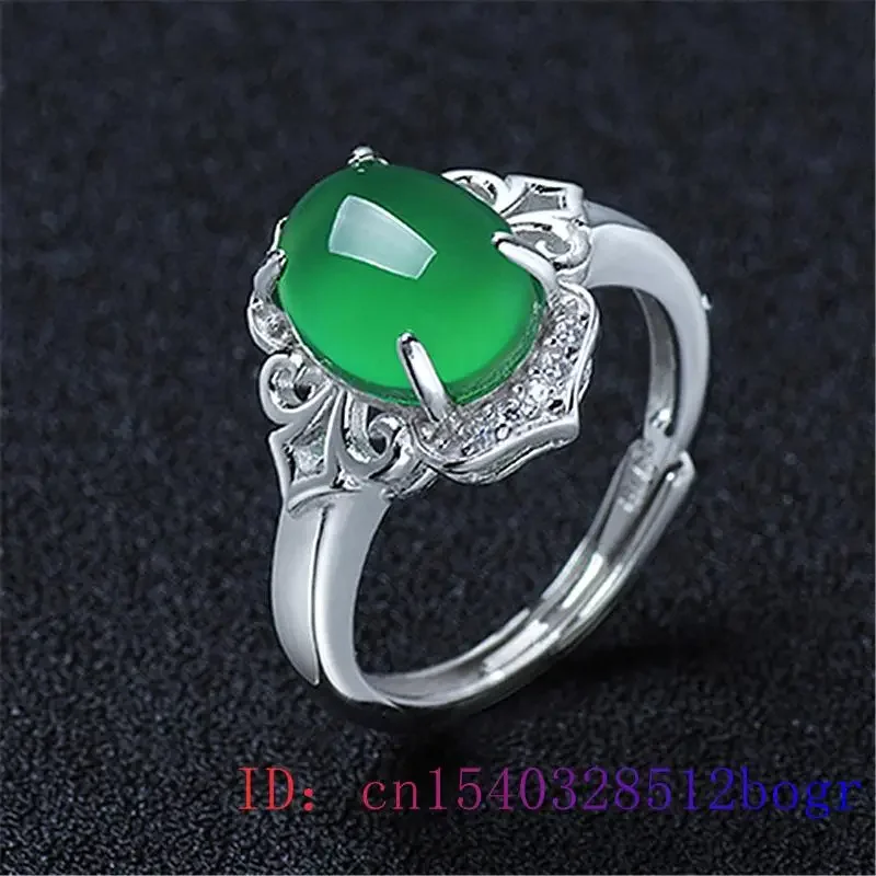 Green Jade Ring Fashion Natural Amulet Gemstone Jewelry Women Men Chalcedony Crystal Gifts 925 Silver Charm Zircon