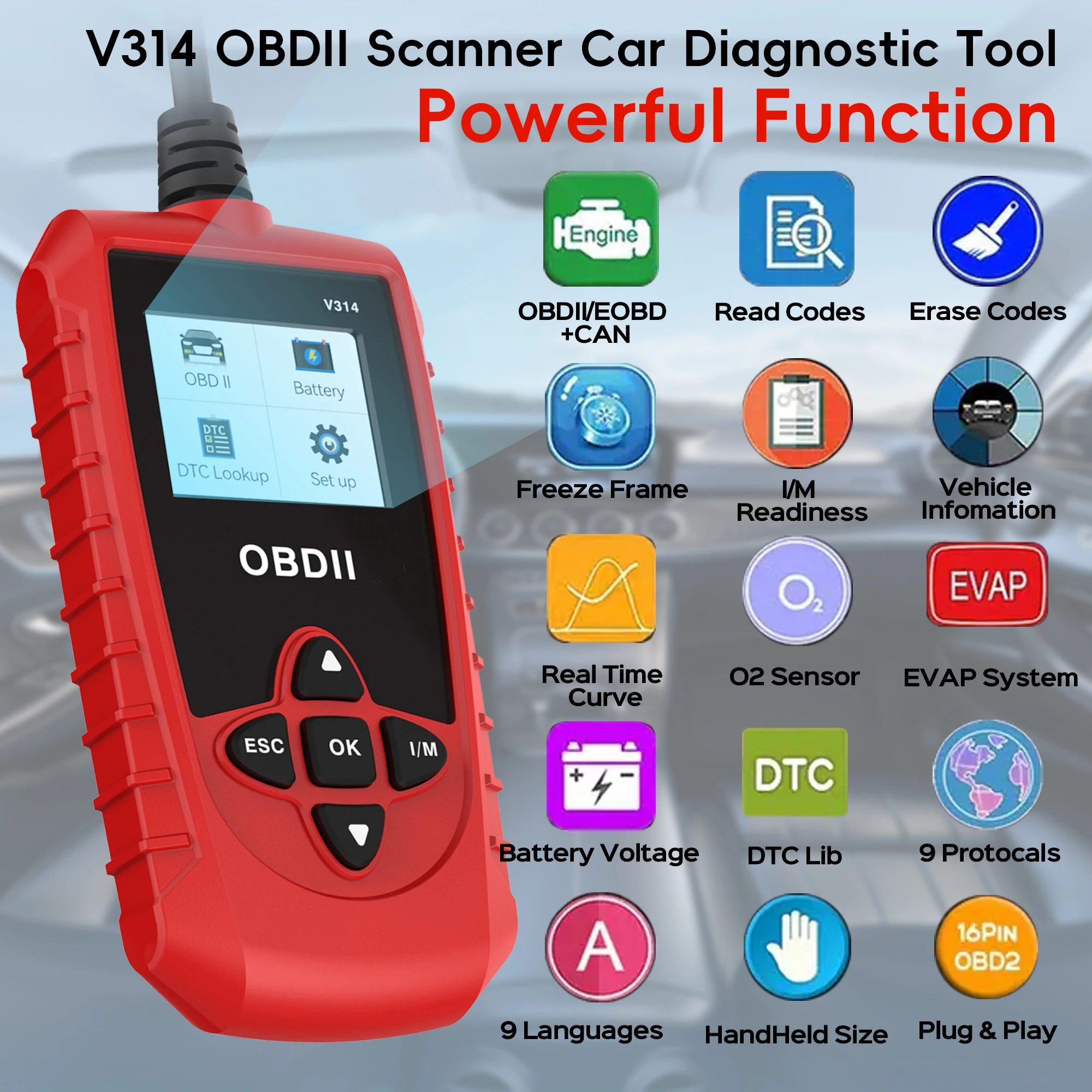 Car OBD2 Scanner Auto Check Car Engine Clear Fault Code Reader Automotive Diagnostic Scan Tester Tools Kit Color Screen