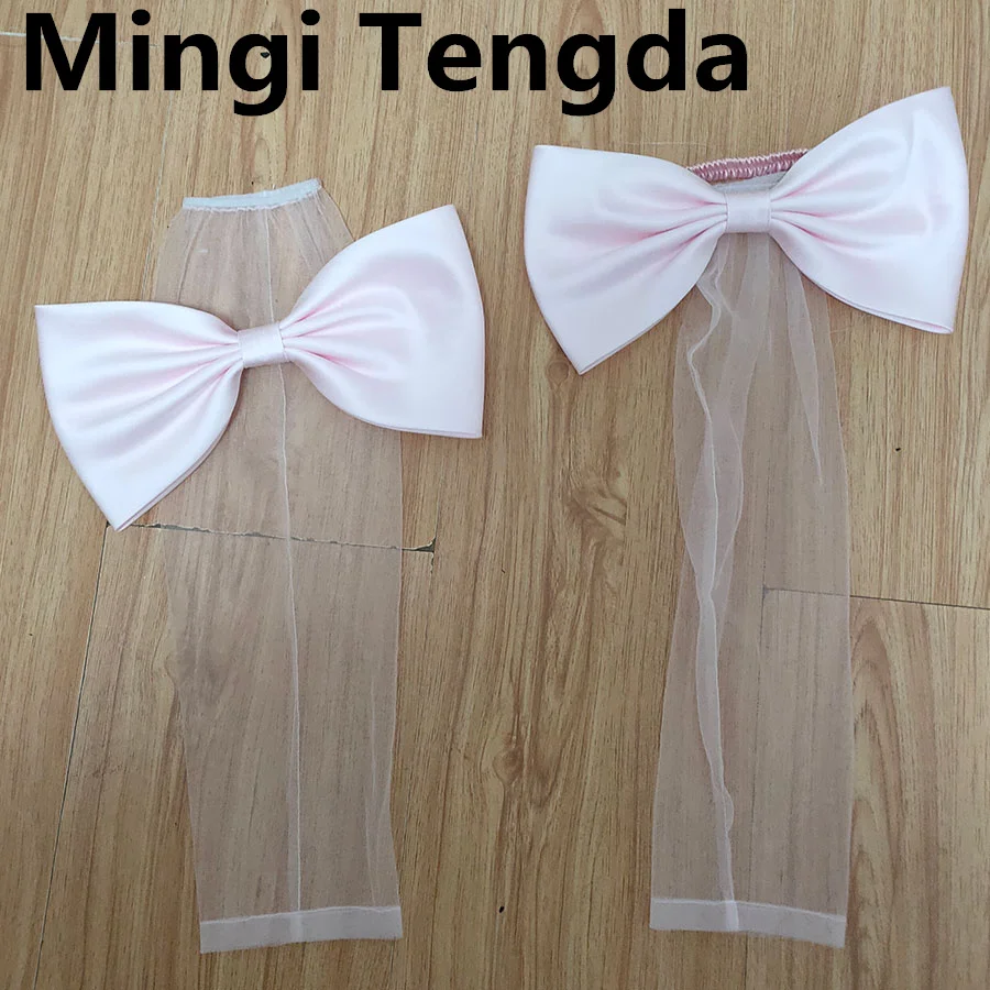 Mingli Tengda Pink Long Tulle Bow Gloves Wedding Photo Modeling Hand Yarn Hand Sleeve Arm Sleeve Wedding Accessories Bride