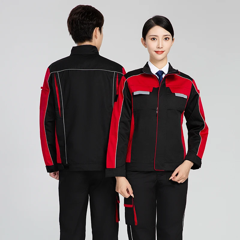 Men\'S Work Suit Printed Logo Reflective Strip Long Sleeved Factory Workshop Uniform Mechanic Repairman Welding Work Clothing Top