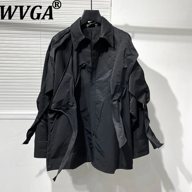 

Мужская рубашка WVGA с длинным рукавом, весна-осень, новый темный стиль, модный асимметричный дизайн с пэчворком, нишевый шик, повседневный стиль Ямамото, W21430