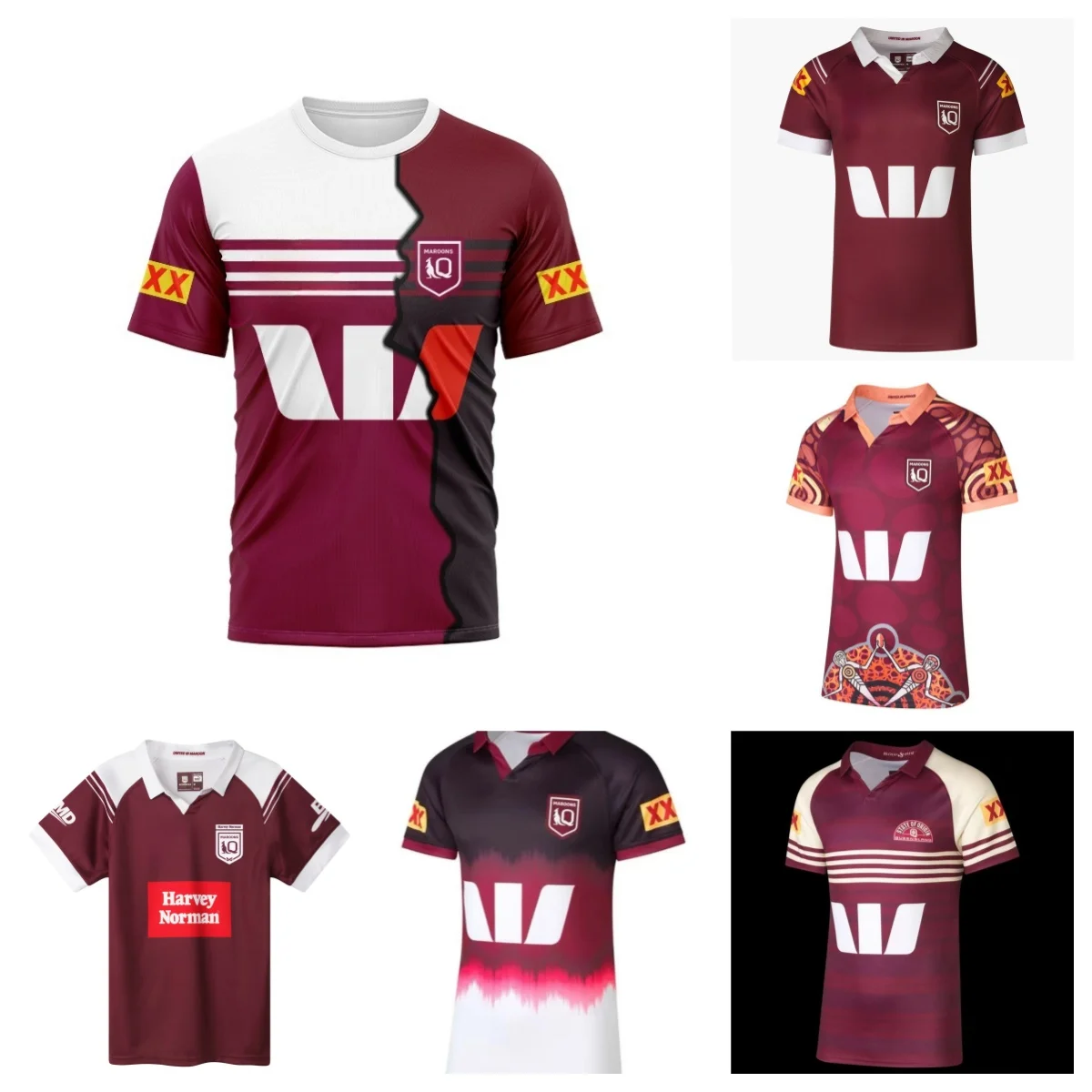 2024 HARVEY NORMAN QLD MAROONS MENS RUGBY JERSEY 2024(Custom name and number )