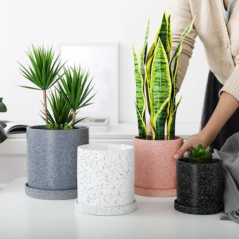 

Ceramic Flower Pot With Tray Storage Container Marble Pattern Plant Flowerpot Nordic Pots For Flowers Garden