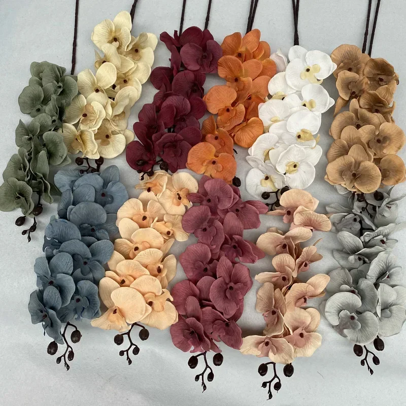 

4PCS Artificial Flower 9 Forks Printed Butterfly Orchid Artificial Green Plant Wedding Decoration Flower Interior Decoration