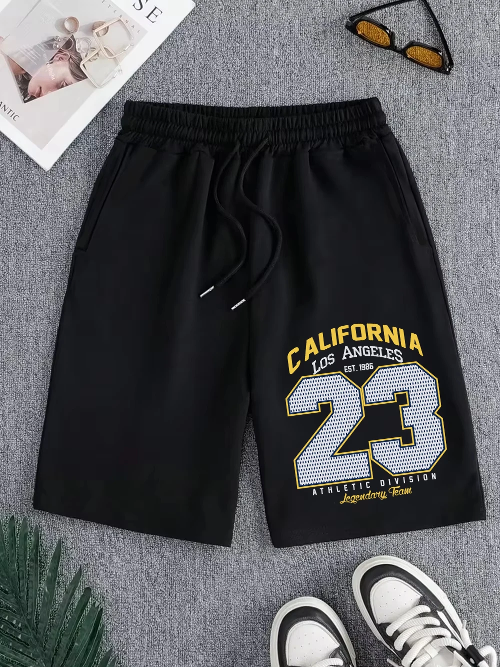 

Мужские спортивные шорты California Athletic 23 с широкими штанинами и карманами, базовые, с высокой талией, летние, оверсайз, мужская одежда