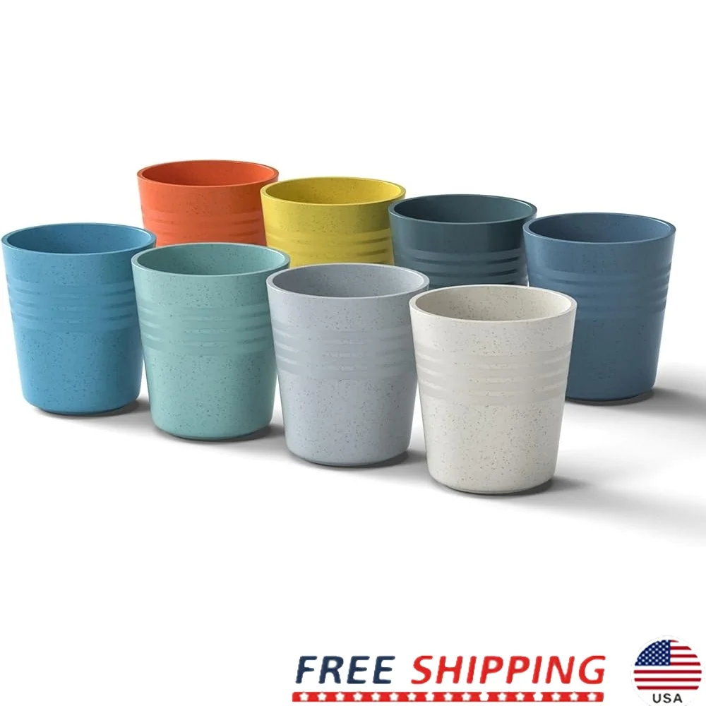 

Небьющиеся чашки для питья из пшеничной соломы, набор из 8 многоразовых чашек для воды без BPA, которые можно мыть в посудомоечной машине, для вечеринок в микроволновой печи