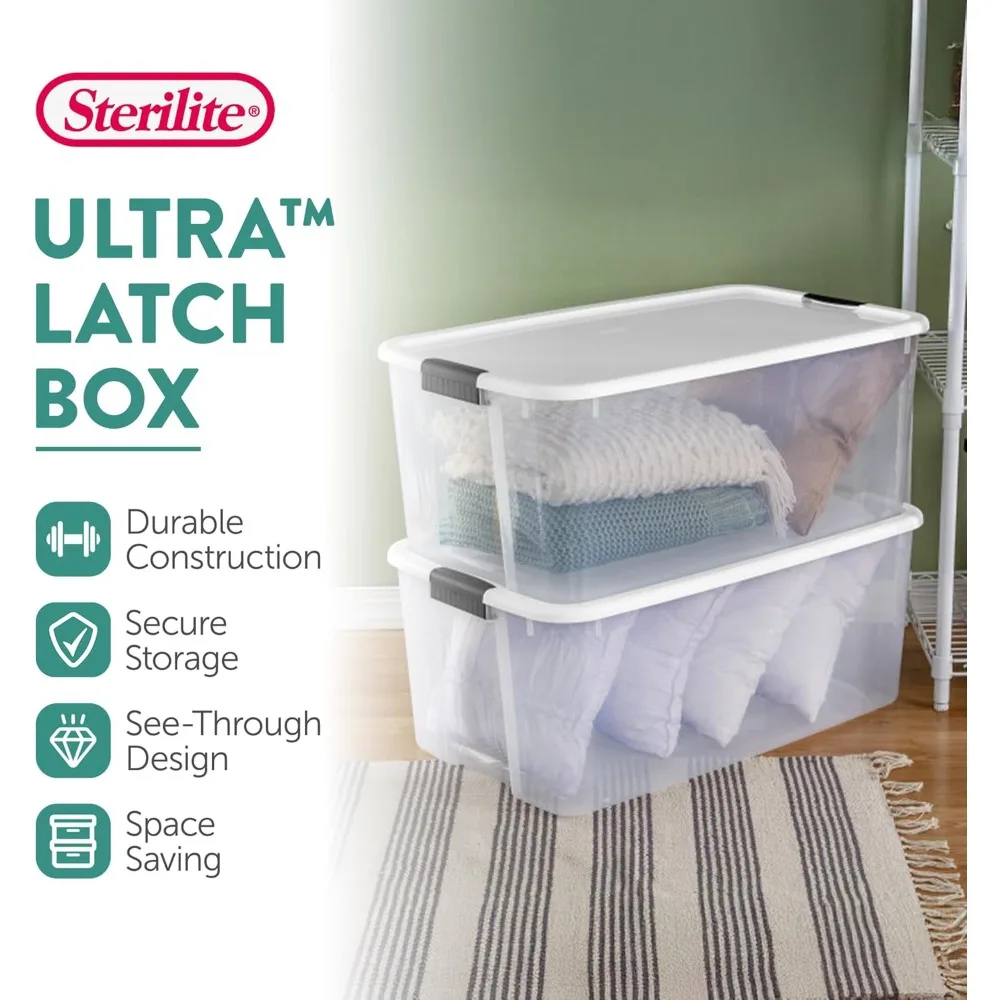 Caixa ultra com trava de 8 pacotes, caixas de armazenamento com tampas, plástico transparente, 116 quartos - recipientes organizadores resistentes