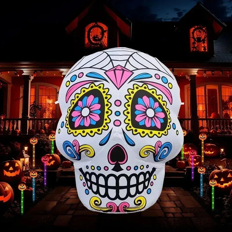 3FT aufblasbares Spielzeug, Zuckerschädel, Halloween-Dekorationen, aufblasbare Dekoration für Garten, drinnen und draußen, mit LED-Licht, für Zuhause, Party, Urlaub