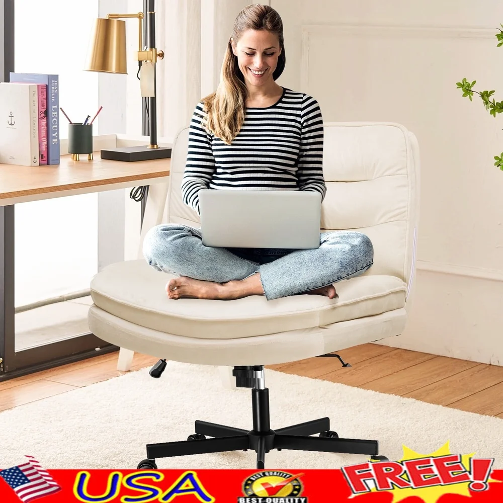 

Armless Swivel Office Desk Chair with Wheels Wide Seat Velvet Cotton Indoor Use 360° Rotation 300lbs Capacity